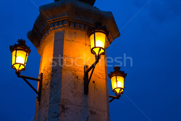 Miasta Walencja noc most kolumnie szczegół Zdjęcia stock © lunamarina