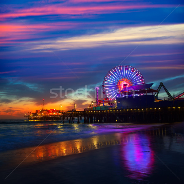 Stock photo: Santa Monica California sunset on Pier Ferrys wheel