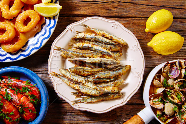 Spanish seafood tapas clams anchovies shrimps Stock photo © lunamarina