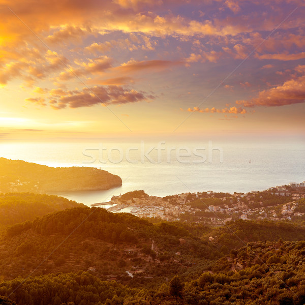 Port de Soller sunset in Majorca at Balearic island Stock photo © lunamarina