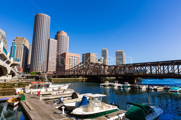 Boston linha do horizonte ventilador pier luz solar Massachusetts Foto stock © lunamarina