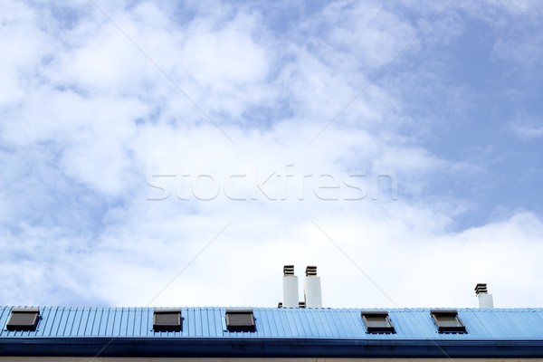 Stock photo: blue steel roof skylight windown chimney sky