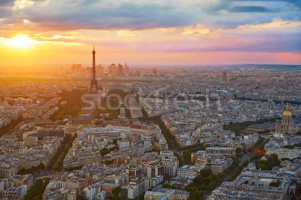 Stock fotó: Eiffel-torony · Párizs · légi · naplemente · Franciaország · égbolt