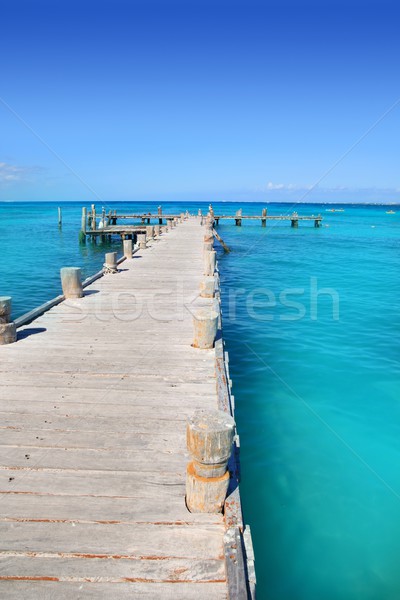 Cancun drewna molo tropikalnych Karaibów morza Zdjęcia stock © lunamarina