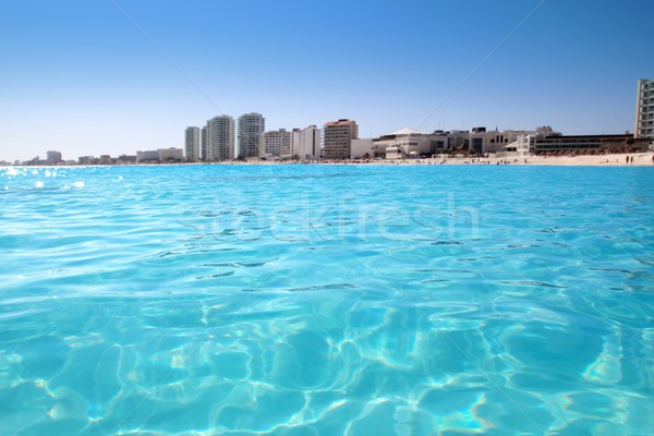 Cancun beach view from turquoise Caribbean Stock photo © lunamarina