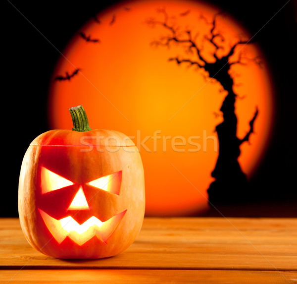 Halloween turuncu kabak sonbahar yaprakları fener parti Stok fotoğraf © lunamarina