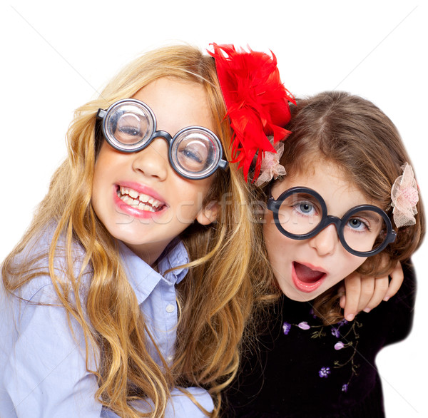 Stockfoto: Nerd · kinderen · meisje · groep · grappig · bril