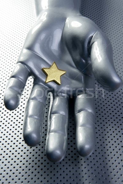 Stockfoto: Gouden · star · zilver · futuristische · hand · christmas