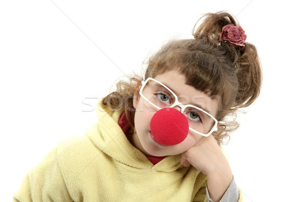 Stockfoto: Triest · clown · neus · meisje · groot · bril