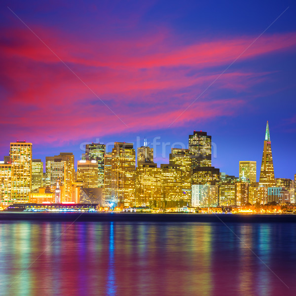 San Francisco coucher du soleil Skyline Californie eau réflexion [[stock_photo]] © lunamarina
