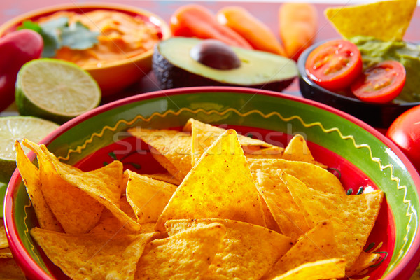 Mexican food nachos and guacamole chili sauce Stock photo © lunamarina