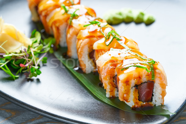 Rice Maki Sushi with nori foie and mango Stock photo © lunamarina