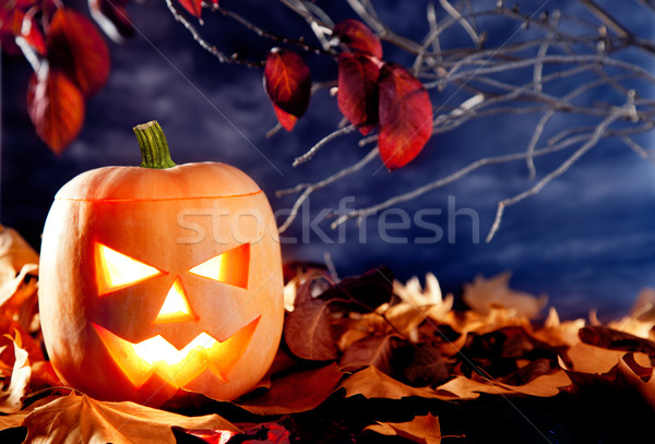 halloween lantern pumpkin  in dark sky clouds Stock photo © lunamarina