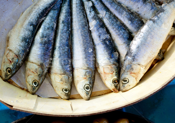brine salted sardines in round wood box Stock photo © lunamarina