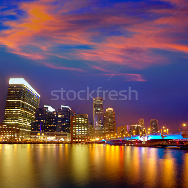 Boston zonsondergang skyline fan pier Massachusetts Stockfoto © lunamarina