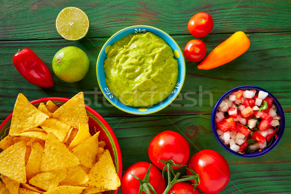 Mexican food nachos guacamole pico gallo chili Stock photo © lunamarina