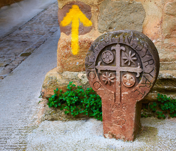 The way of Saint james yellow arrow sign Pamplona Stock photo © lunamarina