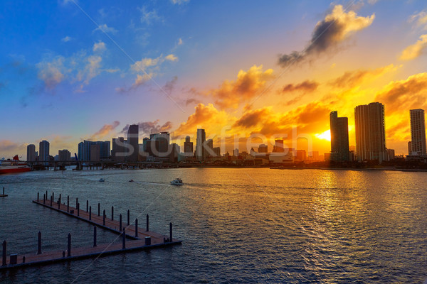 Stock photo: Miami downtown skyline sunset Florida US