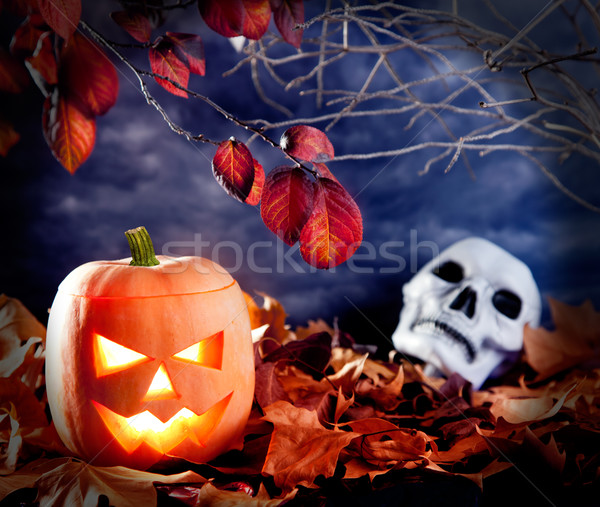 Halloween latarnia dynia ciemne niebo chmury Zdjęcia stock © lunamarina