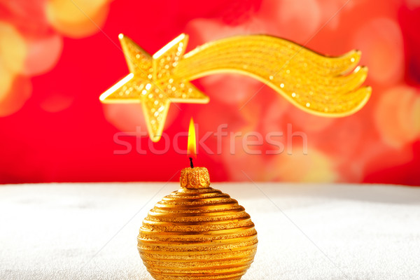Natal dourado vela estrela cometa neve Foto stock © lunamarina