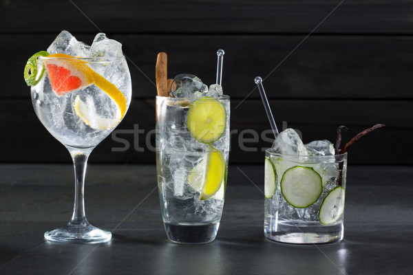 Gin tonic cocktails with lima cucumber and grapefruit Stock photo © lunamarina
