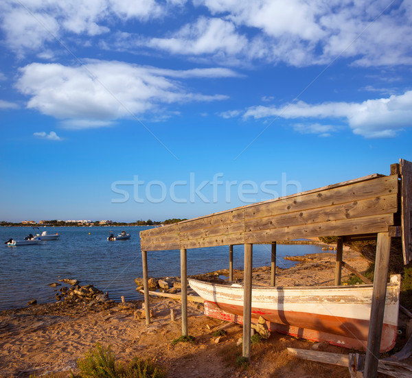 Beached boat in Estany des Peix at Formentera Balearic Stock photo © lunamarina