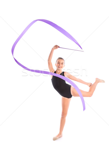 Copil fată panglică ritmic gimnastică exercita Imagine de stoc © lunamarina