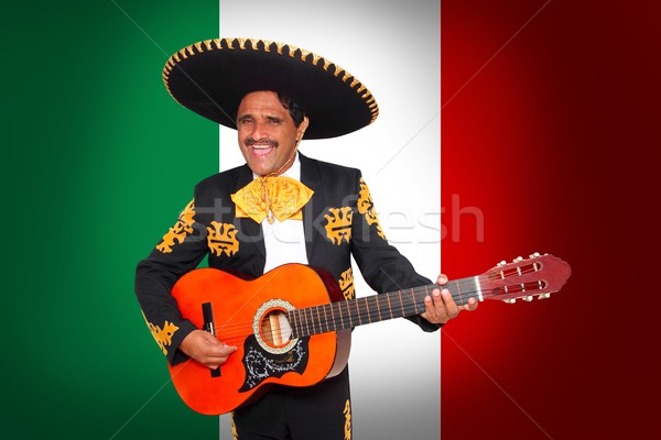 Charro Mariachi playing guitar in Mexico flag Stock photo © lunamarina