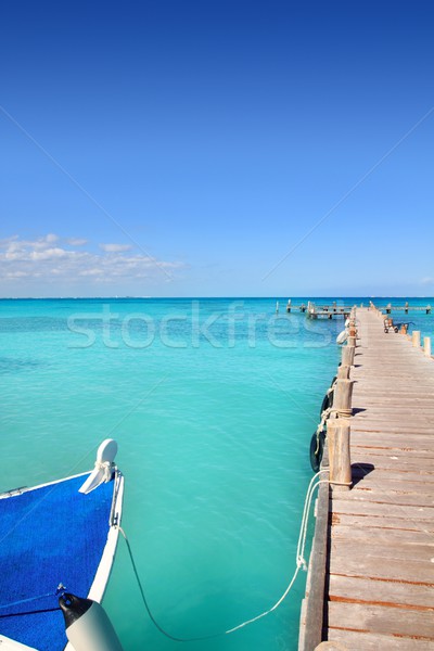 Barco madeira pier cancun tropical caribbean Foto stock © lunamarina