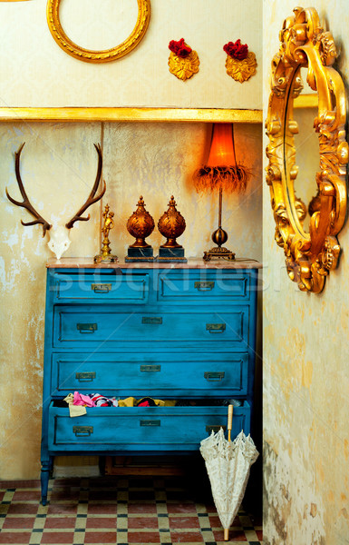 Barokowy grunge vintage domu niebieski szuflada Zdjęcia stock © lunamarina