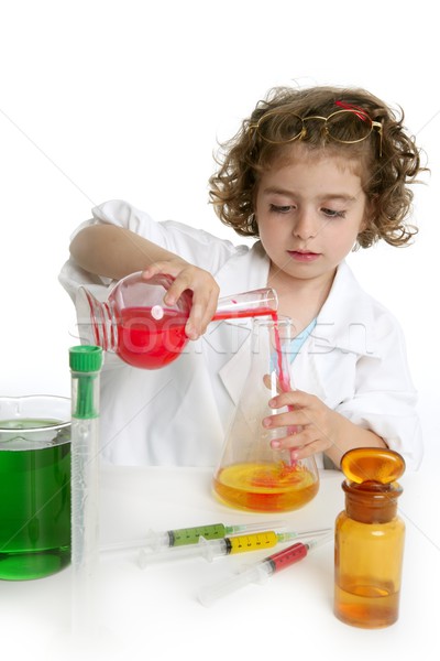 Foto stock: Menina · médico · laboratório · escolas · feliz · coração