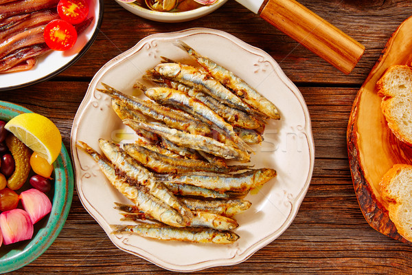 Tapas frutos do mar frito peixe Espanha salada Foto stock © lunamarina