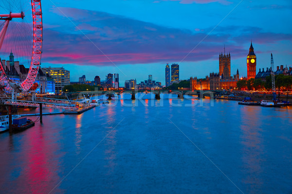 London Sonnenuntergang Skyline Thames Fluss Wasser Stock foto © lunamarina