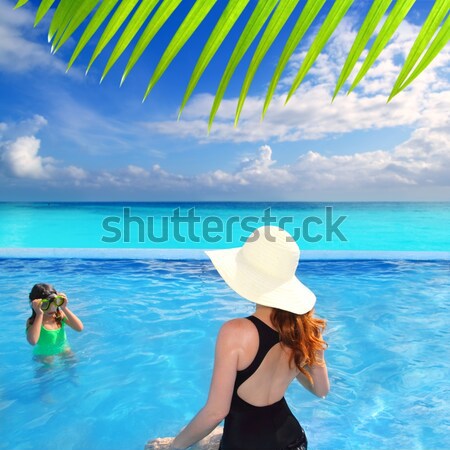 Praia menina adolescente caribbean óculos de proteção férias água Foto stock © lunamarina