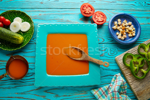 Tomatensoep groenten vers voedsel hout gezondheid Stockfoto © lunamarina