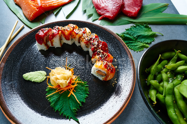Rice Maki Sushi with salmon and tuna Stock photo © lunamarina