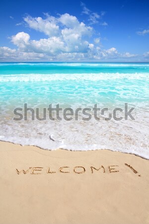 Stock photo: greetings welcome beach spell written on sand
