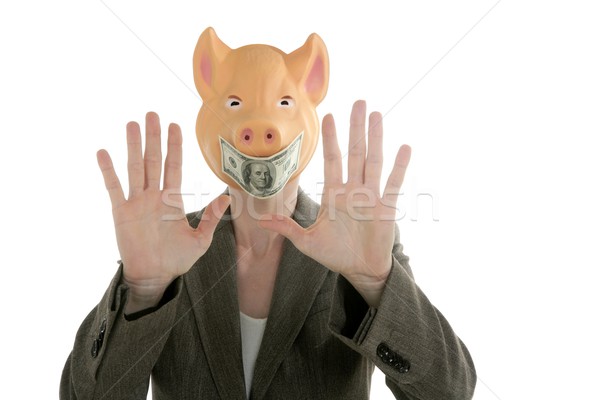 Woman with swine face, dollar note mask Stock photo © lunamarina