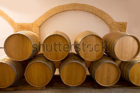 Bor fából készült tölgy egymásra pakolva mediterrán borászat Stock fotó © lunamarina