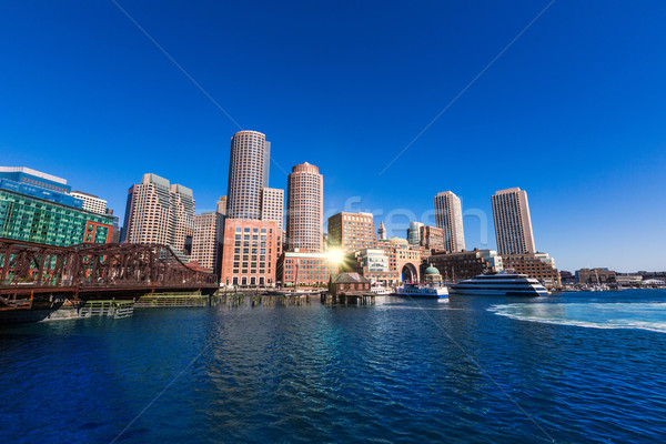 Stock photo: Boston skyline from Fan Pier sunlight Massachusetts
