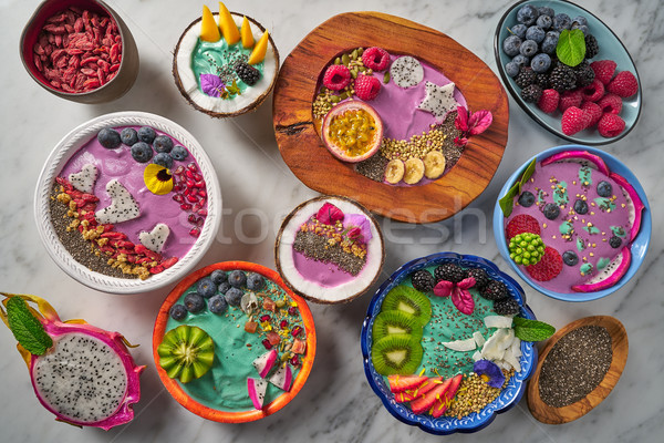 Acai bowl smoothie and Spirulina algae with berries Stock photo © lunamarina