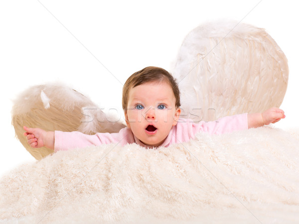 baby girl angel with feather white wings Stock photo © lunamarina