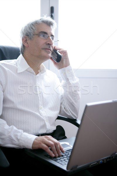 businessman working laptop, senior gray hair Stock photo © lunamarina