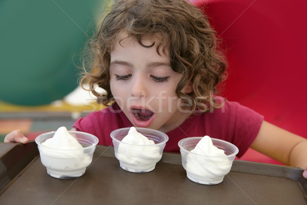 Adorable Little Girl Holding Three Ice Cream Stock Photo C Lunamarina 3152 Stockfresh