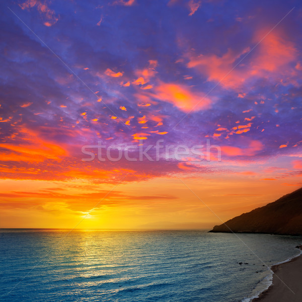 Coucher du soleil phare mer Espagne ciel Photo stock © lunamarina