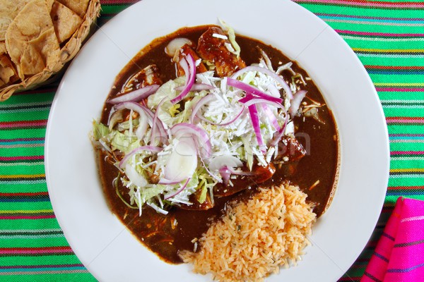 Stok fotoğraf: Köstebek · pirinç · meksika · yemekleri · renkli · masa · örtüsü · mutfak