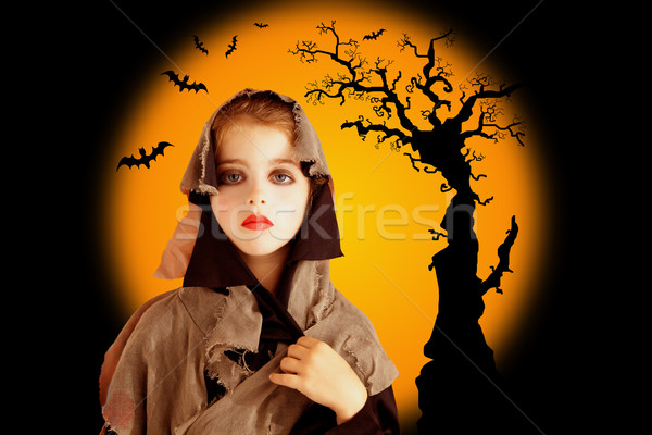 Stockfoto: Halloween · kind · meisje · grunge · jurk · oranje