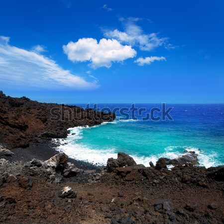 Vulcanic negru coastă la spuma insulele canare Imagine de stoc © lunamarina