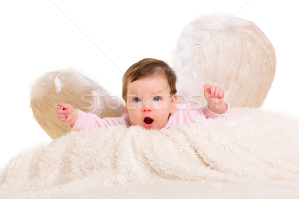 baby girl angel with feather white wings Stock photo © lunamarina