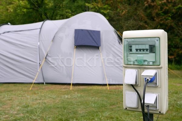 Electric camping plug box detail with tent Stock photo © lunamarina